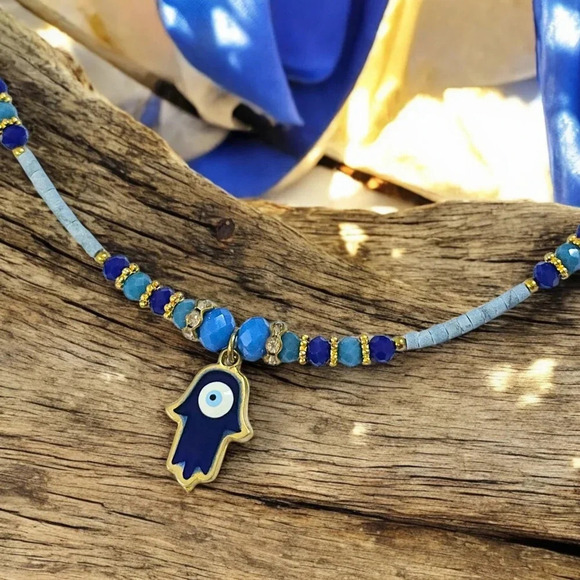 🆕️Turkish Handmade Gold-Plated Hamsa Hand Evil Eye Charm Unique Boho Necklace - Picture 6 of 15